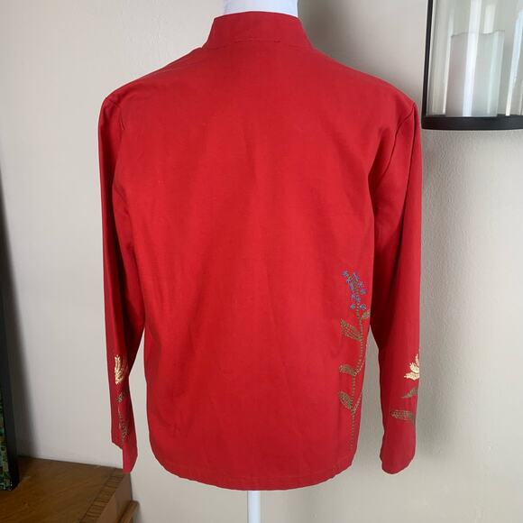 Coldwater Creek Size PM Petite Embroidered Floral Details Jacket Red Pockets - Picture 12 of 13